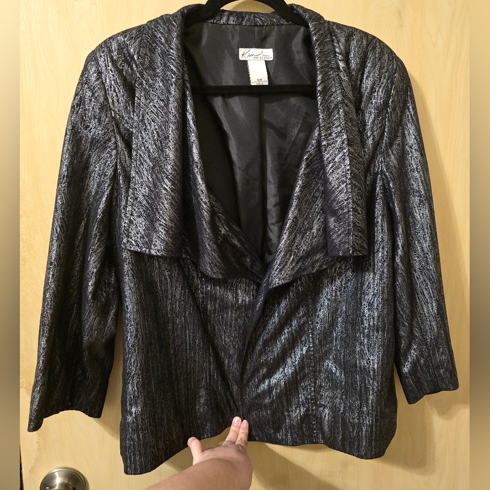 Kim Rogers Black/Metallic Open Front Drape Collar Jacket
